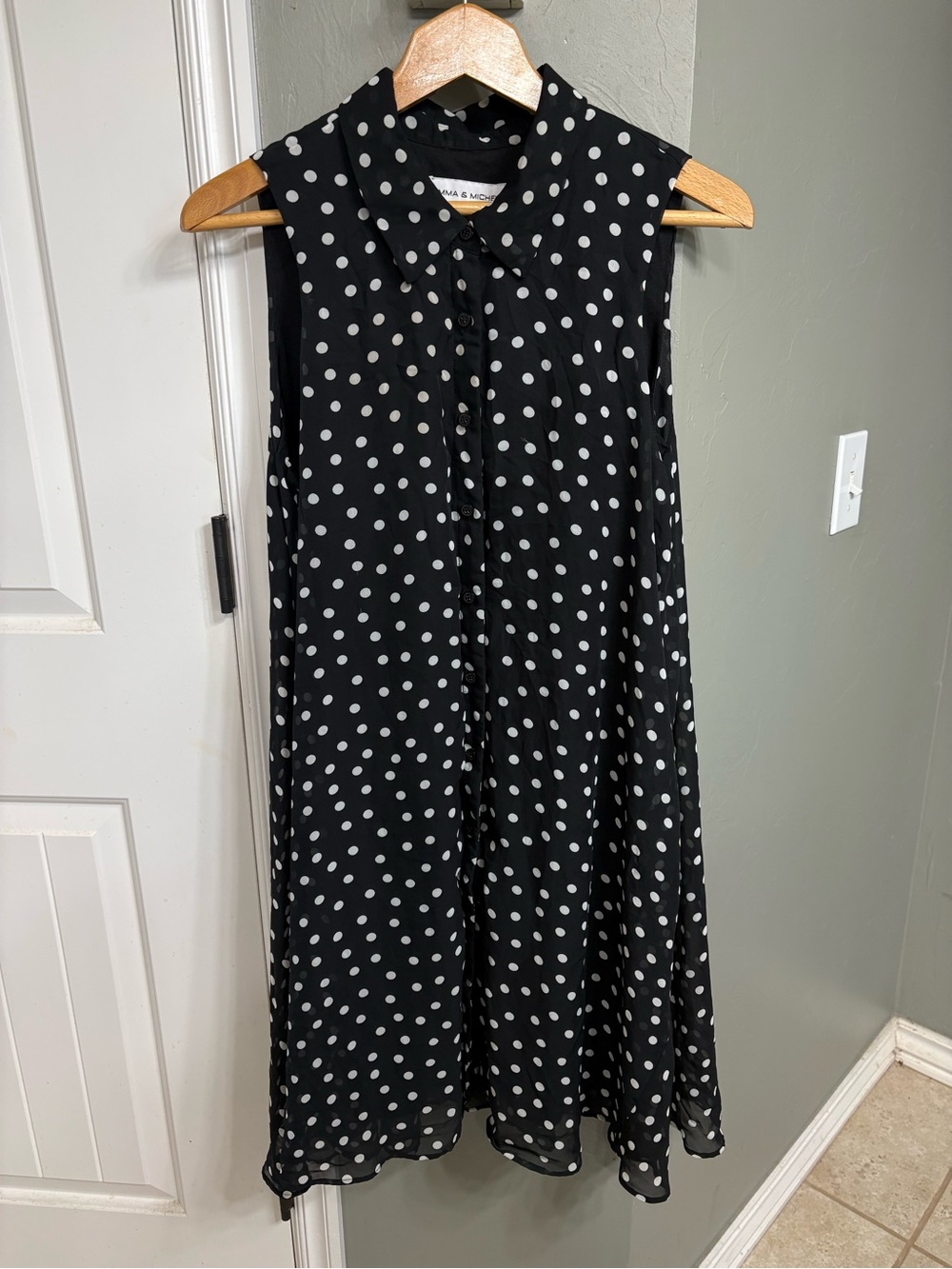 Emma & Michele Black and White Polka Dot Sleeveless Midi Dress